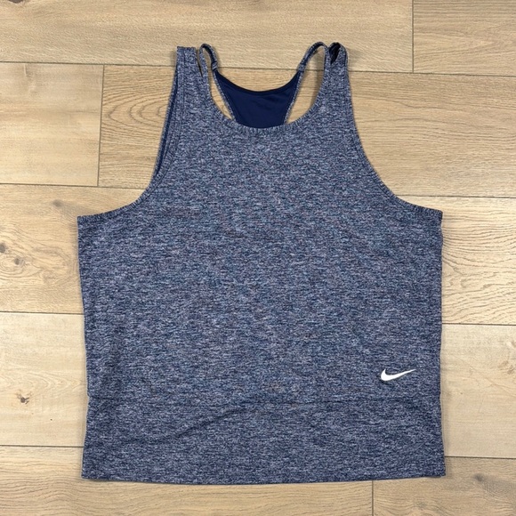 Nike Women’s Studio Cutout Heathered Blue Dri-Fit Tank Top - Picture 1 of 11